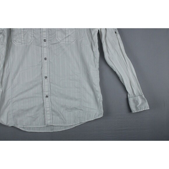 INC Pearl Snap Western Shirt Mens Large Striped White Long Sleeve Roll Up Sleeve - Picture 9 of 15